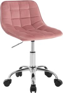 WOLTU Bürohocker mit Rollen, ergonomisch, Drehstuhl Samt, Rosa