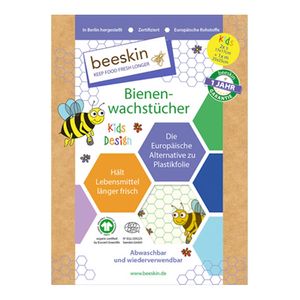 beeskin Bienenwachstücher 3er Set Kids, Größen 2xS + M, Lebensmittelaufbewahrung, Wiederverwendbar, 17 + 25 cm