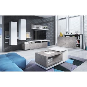 Wohnwand inkl. Sideboard Couchtisch und LED Beleuchtung BEXLEY-83 in Beton Optik mit Absetzungen in weiß, B/H/T: ca. 300/200/45 cm