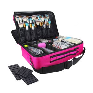 Kosmetikkoffer – Make-up-Koffer mit verstellbaren Fächern – Kosmetikkoffer für Make-up- und Nagelstylisten – 37 x 27 x 13 cm – Rosa