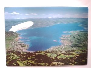 3 D Ansichtskarte Zeppelin über dem Bodensee, Postkarte Wackelkarte Hologrammkarte