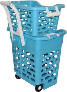 Wäschekorb | Fahrbar mit 2 Körbe und Griffen I 50 Liter + 20 Liter | Blau Wäschekorb | Fahrbar mit 2 Körbe und Griffen I 50 Liter + 20 Liter | Blau