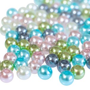 100 Glas-Perlen rund 8mm Fädelperlen Bastelperlen 8mm Farbmix, Farbe:Farbmix 6