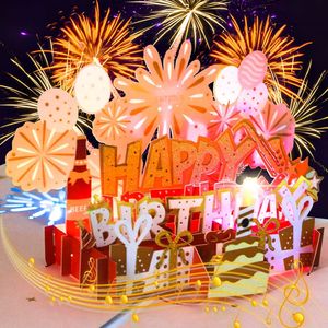 Leap 3D-Geburtstagskarte, Geburtstagskarte mit Lichtern und Musik, LED-Lichtkerze, Geburtstagskarten, Pop-Up-Singkarte, Geburtstag für Frauen, Mädchen
