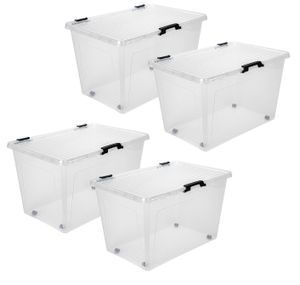 4x Aufbewahrungsbox 52L Set Deckel Kunststoffbox Stapelbox Lager Regal Box klar