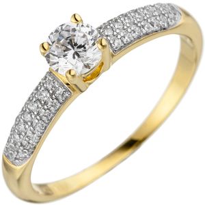 Solitär Ring mit weißen Zirkonia 925 Silber Gelbgold vergoldet Fingerschmuck
