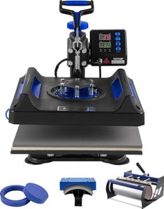 VEVOR Hitzepresse, 15 x 15 Zoll, 5-in-1-Wärmeübertragungsmaschine mit 30-oz-Tumbler-Presse, 360° wegschwenkbares digitales T-Shirt-Pressen, Teflonbeschichtung, für T-Shirts/Tassen/Hüte/Teller, Schwarz+Blau VEVOR Hitzepresse, 15 x 15 Zoll, 5-in-1-Wärmeübertragungsmaschine mit 30-oz-Tumbler-Presse, 360° wegschwenkbares digitales T-Shirt-Pressen, Teflonbeschichtung, für T-Shirts/Tassen/Hüte/Teller, Schwarz+Blau
