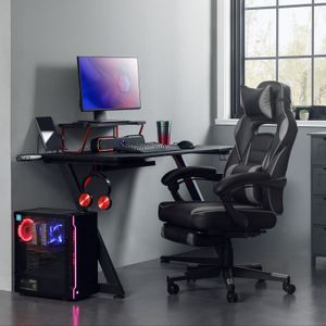 SONGMICS Bürostuhl mit Fußstütze ergonomisch höhenverstellbar bis 150 kg belastbar Gamingstuhl Schreibtischstuhl 90-135° Neigungswinkel schwarz-grau OBG073B03