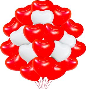 Dekotalent® 50x XXL Herzluftballons Helium geeignet Ø 40 cm Luftballons Herz Herzballon rot & weiß als Deko für Sie & Ihn Hochzeit & Valentinstag
