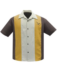 Steady Clothing Hemd Atomic Men Coffee Mustard Stone Vintage Bowling Shirt Retro
