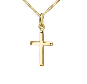 Kreuzkette 750 Gold Goldkreuz für Damen, Herren und Kinder mit abgeflachten Kanten als Kettenanhänger 18 Karat mit Schmuck-Etui und Kette 55 cm
