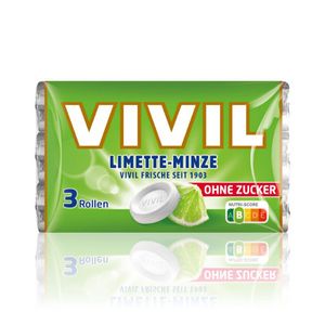 VIVIL Limette-Minze Pastillen ohne Zucker | 3 Rollen