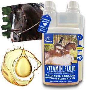 EMMA Vitamin Fluid Pferde Vitamine 1L Mineralfutter Pferde Liquid I B Vitamine I Vitamin E Pferd I Vitamin b komplex I Vitamin b12 Selen Zink Pferd