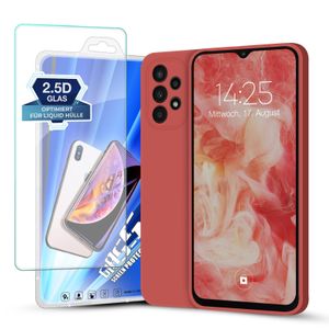 Hülle für Samsung Galaxy A23 5G mit 9H Displayglas Displayschutz Plus Case Cover Bumper Silikon Softgrip Schutzhülle Farbe: Rot