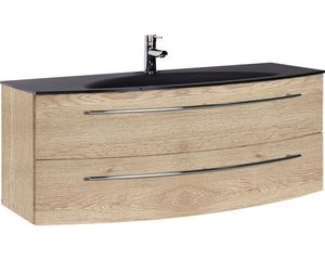 Badmöbel-Set Marlin 3040 Frontfarbe Eiche natur Holzdekor 2-teilig mit Glas-Waschtisch BxHxT 120,4 x 90 x 47,9 cm