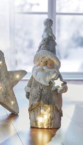 Weihnachstmann in Holzoptik mit LED Beleuchtung, 61 cm hoch, Outdoor Dekofigur, Leuchtdeko Außen