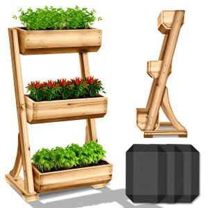 tillvex® Hochbeet Holz mit 3 Etagen Vertikalbeet Pflanzkasten Blumen Kräuter Beet