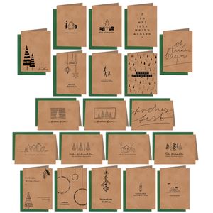 20 Weihnachtskarten Set + 20 Umschläge – Klappkarten aus Kraftpapier