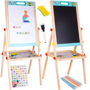 Malplay Holz Kreidetafel mit Kreide und Magneten für Kinder Board Stehend spieltafl Maltafel 85 cm