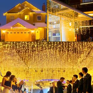 UISEBRT 10m LED Lichterkette Lichtervorhang für Außen Innen - 400 LEDs Warmweiß Eisregen Lichterkettenvorhang mit 8 Modi, IP44 Wasserfest für Weihnachten Halloween Party Garten