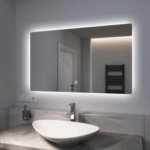 EMKE LED Badspiegel 100x60 cm Durchmesser LED Spiegel Badezimmerspiegel mit Beleuchtung 3 Lichtfarbe 3000-6400K Kaltweiß Neutral Warmweiß Dimmbar Lichtspiegel mit Touchschalter IP44 Energiesparend
