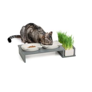 Futterbar "Cat Diner" in Betonoptik | mit drei Keramikschalen