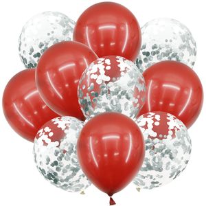 Oblique Unique Konfetti Luftballon Set 10 Stk Geburtstag Party Hochzeit Silberhochzeit JGA Einschulung Deko rot silber