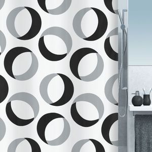 Spirella Anti-Schimmel Duschvorhang "Rings" Anti-Bakteriell, waschbar, wasserdicht Polyester 180x200cm weiß, grau, schwarz
