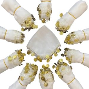 10x Weiß mit golden Pulls Halay Mendili groß 20x20 cm Tanztücher Dügün Hochzeit Verlobung Kina Mendil
