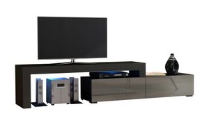 DEX Erweiterbar TV Schrank Lowboard Fernsehtisch 148cm-280cm - Schwarz / Gris Hochglanz Türen - LED