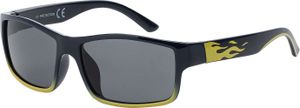 Jungen Mädchen Kinder Sonnen Brille Designer Modern mit Flammen Motiv 30555 Schwarz-Gelb