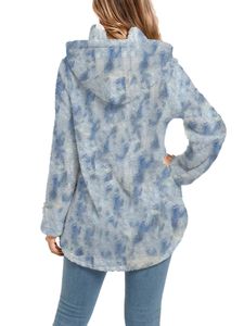 Damen Fleecejacken gebunden gefärbt Winter warm Tie Dye Hoodie Fleece Cardigan Pocket Oberbekleidung, Farbe: Blau, Größe: Xl