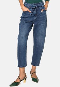 Damen Mom Jeans High-Waist Hose Cropped Weite Hose Five Pocket Bundgürtel - 34