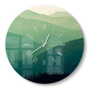 DEQORI Glasuhr Ø50 cm Römisch 'Bewaldete Hänge' Wanduhr Glas Uhr Design leise