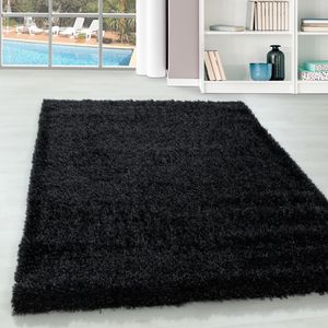Teppium Hochflor Teppich Wohnzimmerteppich Unicolor Shaggy Rund SCHWARZ, Maße:120 cm x 120 cm Rund, Form: Rund