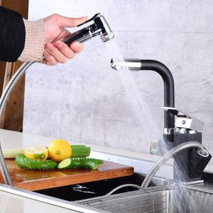 Küchenarmatur 360° Einhebelmischer Wasserhahn Ausziehbar Spültisch Armatur Badarmatur mit Brause Schwarz
