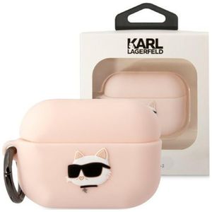 Karl Lagerfeld KLAP2RUNCHP Kryt AirPods Pro 2 růžový/růžový Silikonová hlava Choupette 3D