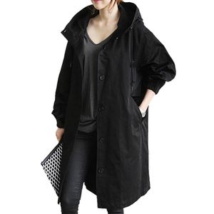 Damen Plus Size Kapuzen Trenchcoat Outdoor Wind Rain Forest Jacke S-5XL,Farbe: Schwarz,Größe:M