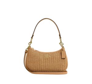 COACH Teri 2way Umhängetasche Crossbody Stroh Glattleder Latte Multi CR350