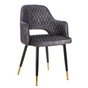 Eleganter Stuhl PARIS grau Samt Ziersteppung und goldene Fußkappen Esszimmerstuhl Armlehnstuhl