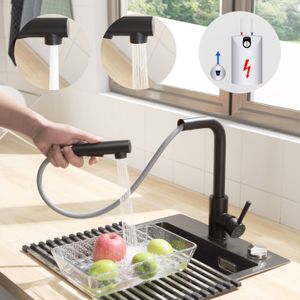 Niederdruck-Ausziehbar Küche Wasserhahn Mischbatterie, Küchenarmatur mit Brause Zwei Wasserstrahlarten Schwarz Küchenarmaturen