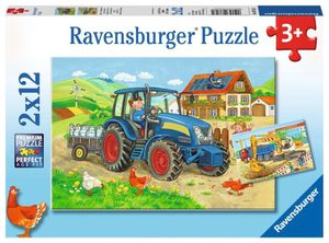 2 x 12 Teile Ravensburger Kinder Puzzle Baustelle und Bauernhof 07616