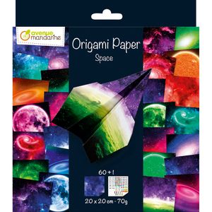 Avenue Mandarine OR519C - Packung mit 60 Blatt Origami Papier 20x20cm, 70g, mit 1 Stickerbogen Augen, 1 Stück, Weltraum