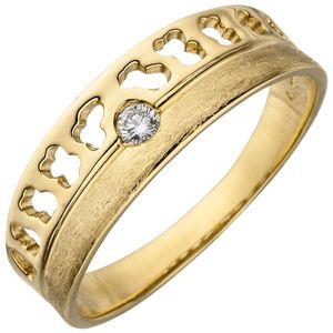 Damen Ring 585 Gold Gelbgold eismatt 1 Diamant Brillant 0,05ct. Diamantring