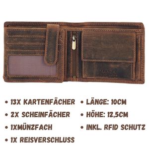 Geldbörse Herren Portemonnaie Echt Leder Börse Querformat Geldbeutel Braun RFID-Schutz MANZA®