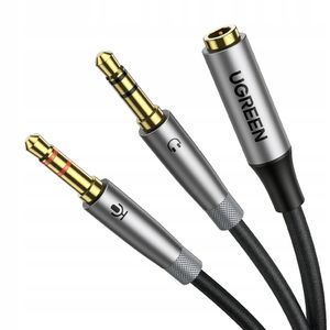 Ugreen 3,5 mm Klinke Audio Splitter, Weiblich auf 2x Männlich, Mikrofon & Kopfhörer, Silber (Modell AV193 50255)