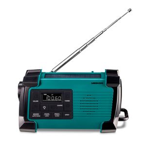 MEDION E66805 Kurbelradio (Solar, Dynamo Handkurbel, Baustellenradio, PLL UKW Radio, Taschenlampe IPX4 Spritzwasserschutz, SOS Notfall Funktion)