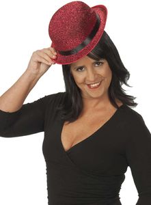 Hut Melone Lurexoptik rot Karneval Hüte
