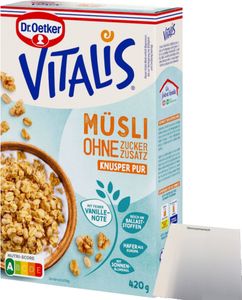 Dr. Oetker Vitalis Knusper-Müsli ohne Zuckerzusatz (420g Packung) + usy Block