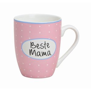 Becher Beste Mama Tasse aus Keramik rosa mit Punkte Muttertag 300 ml
